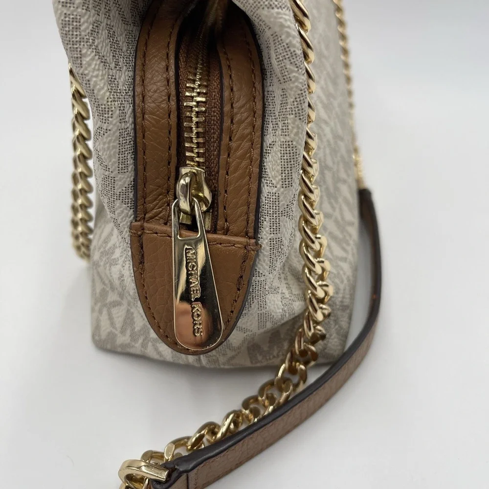 Michael Kors Jet Set Travel Beige Signature MK Logo Chain Shoulder‎ Tote Bag - Picture 5 of 16